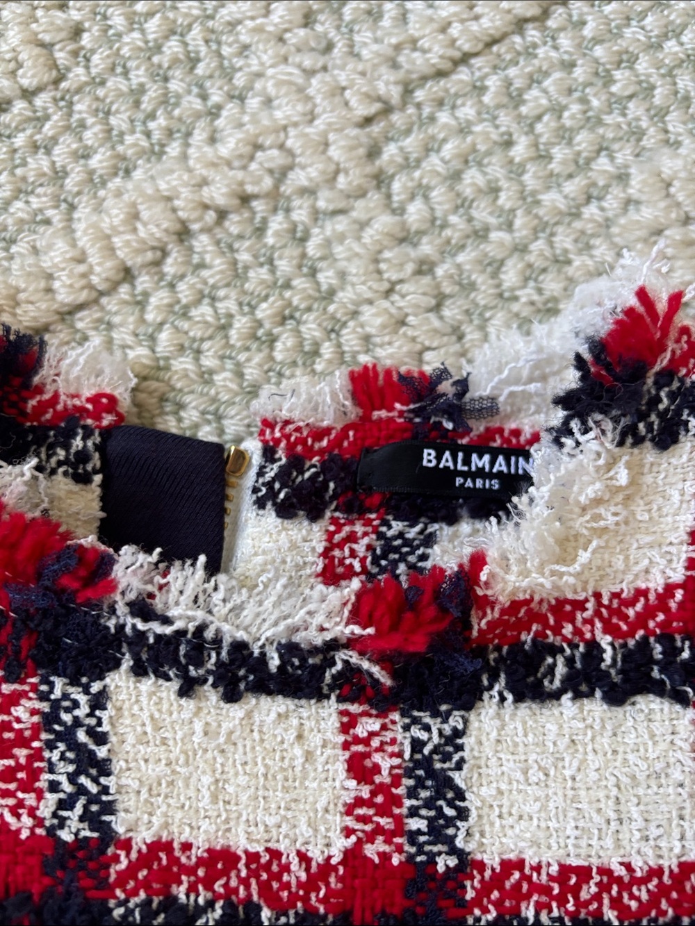 Balmain  Boucle Plaid Short Sleeve Top Sz 38 - Picture 4 of 6